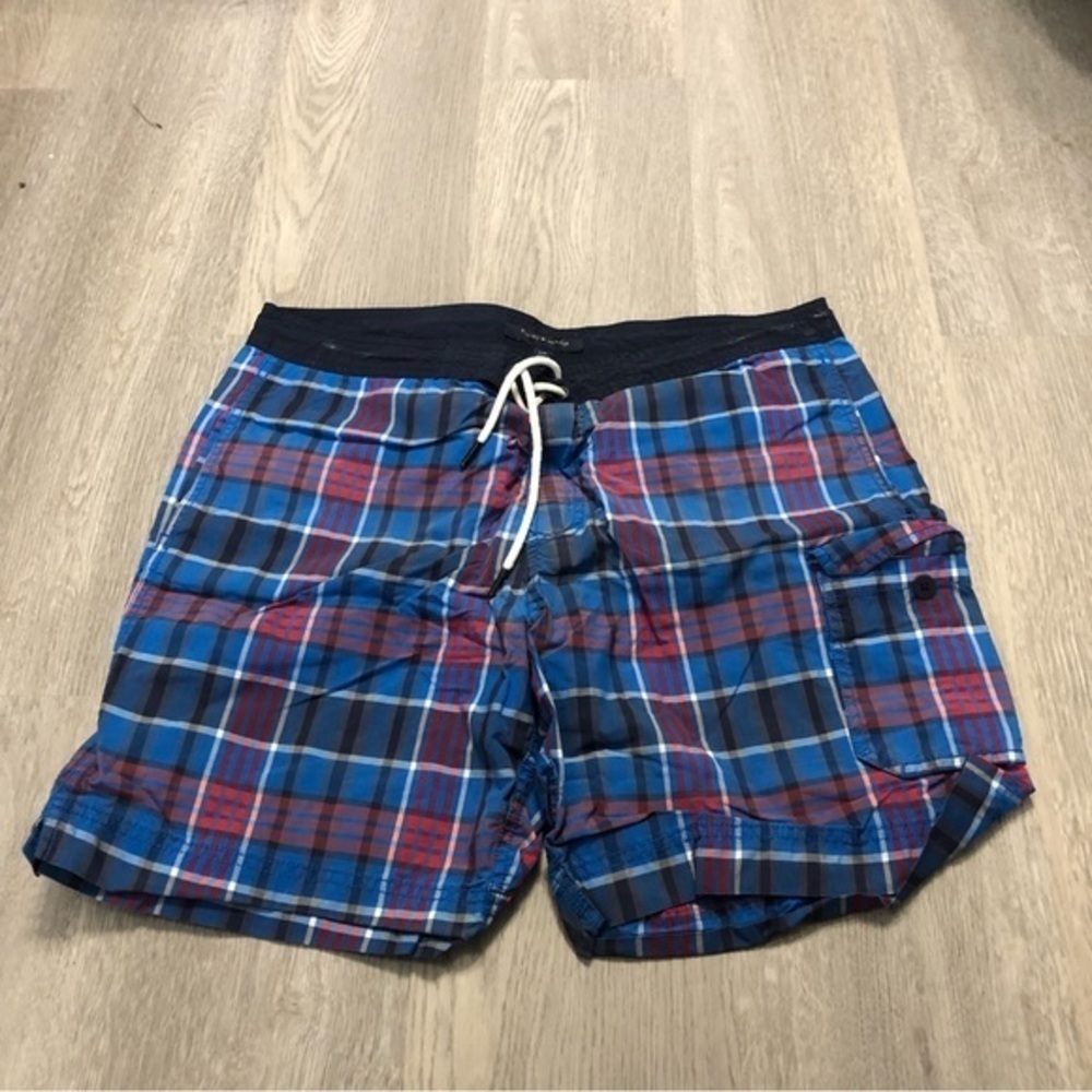 Tommy Hilfiger‎ Blue Red Plaid Men's Bathing Suit Large